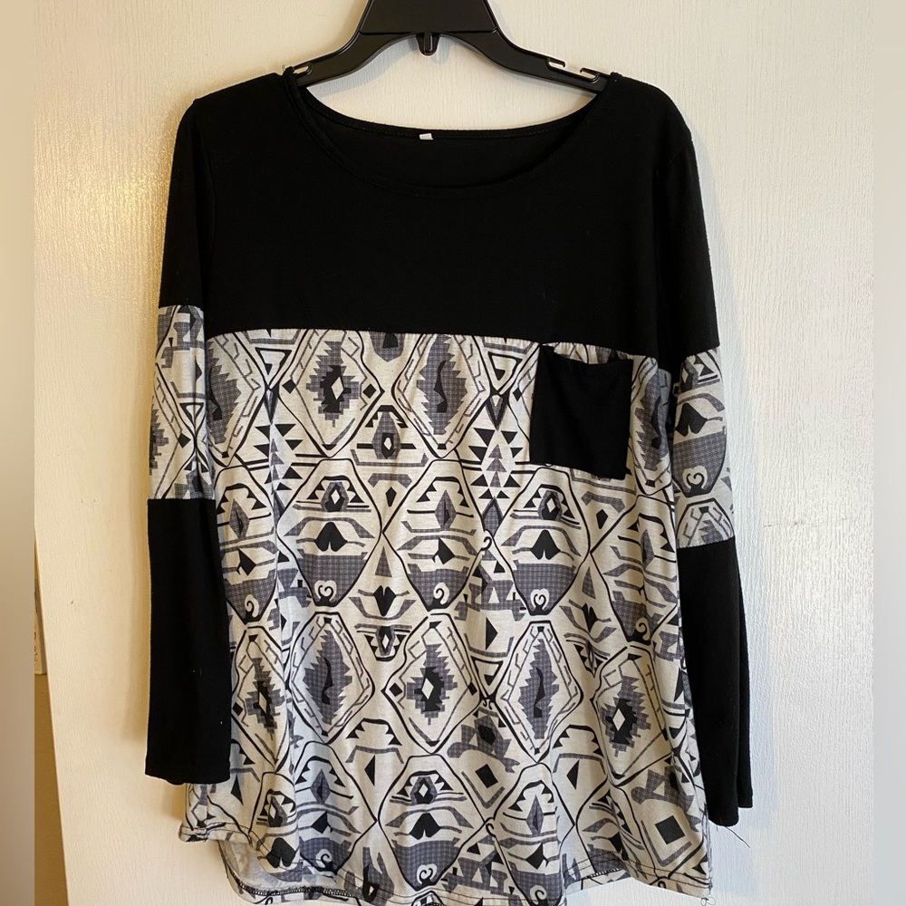Aztec tunic black white and grey
